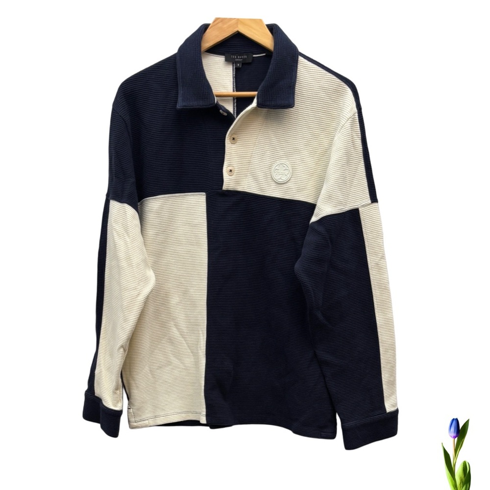 Ted Baker London Men's 5 (42)Blue and white color-block Polo Shirt long sleeve